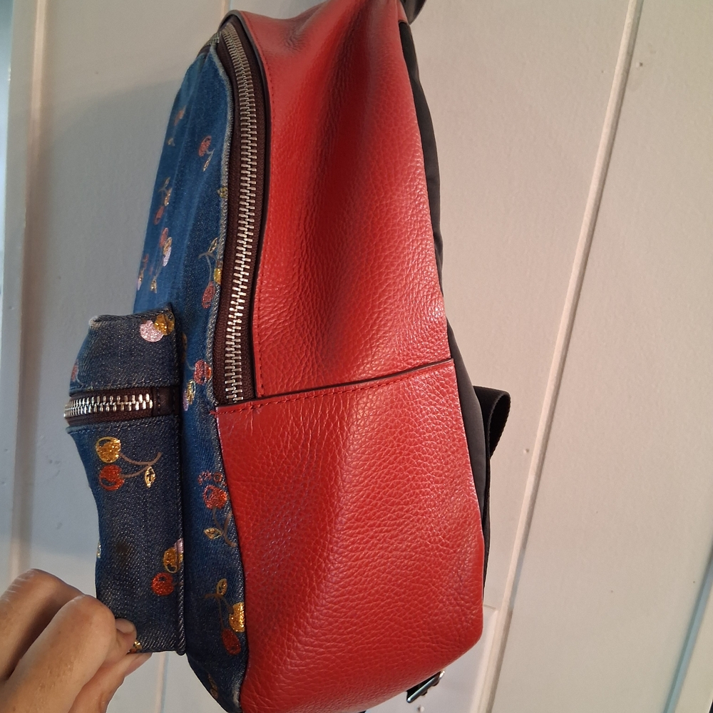 Coach Denim Backpack with Cherry Print - Picture 2 of 11
